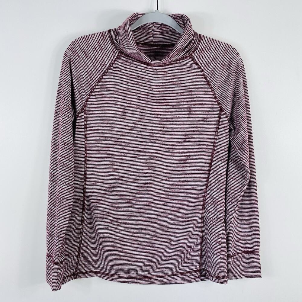 T By Talbots Top Small Striped Mock Neck Long Sleeve Red